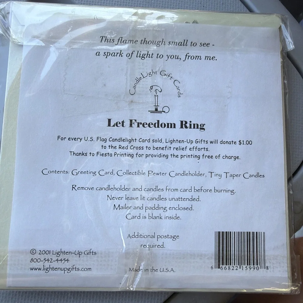 Lighten-Up Gifts Pewter Flag VTG Candle Holder Card 4 Candles 